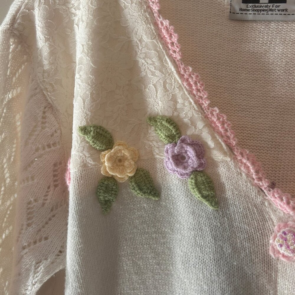 Storybook Knits Vintage Novelty Cardigan w/Crochet trim - Med (RARE) - Picture 4 of 12
